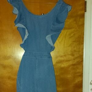 Fashion Nova Blue Ruffle-Back Midi Dress